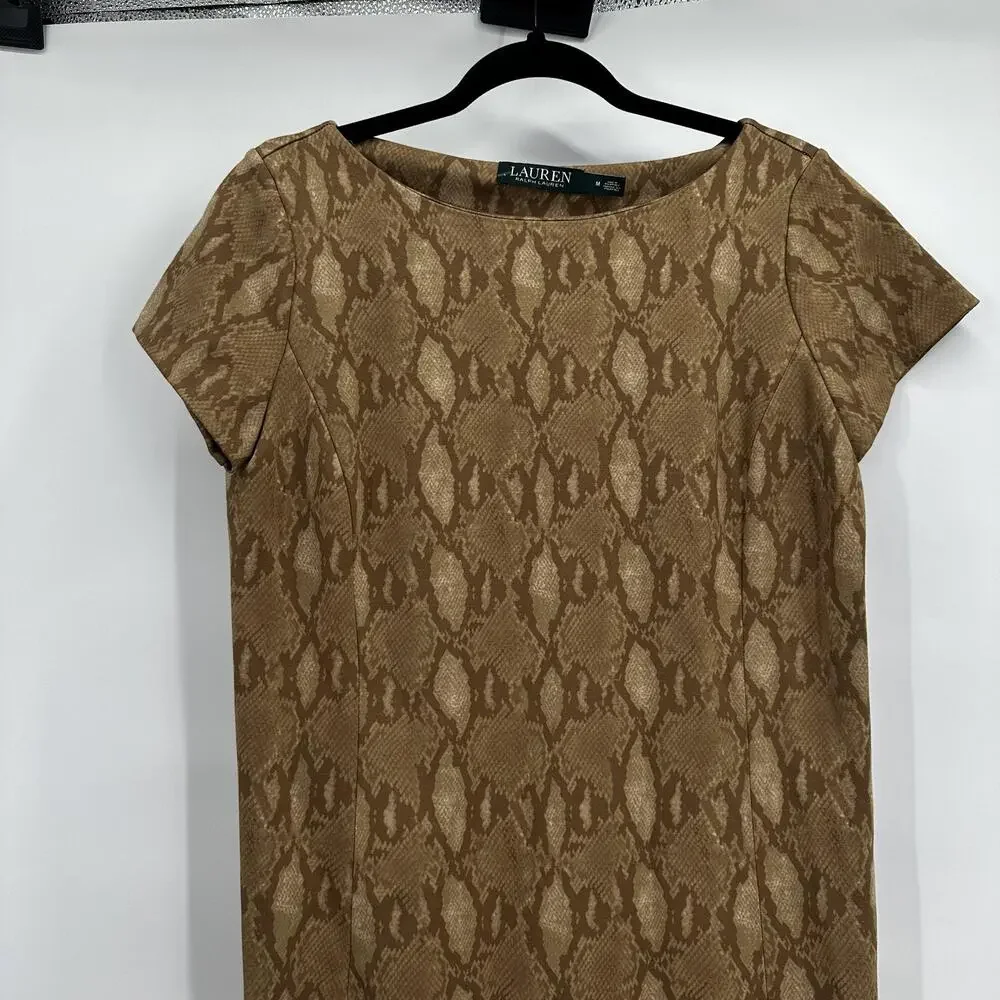 Lauren Ralph‎ Lauren Dress Womens Medium Snake Print Sheath Stretch Midi Chic